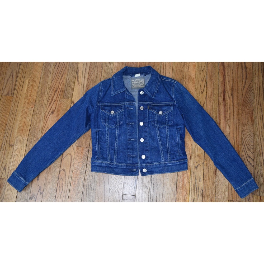 Levi's‎ Jeans Women's Cropped Riveted Denim Button Trucker Jacket Size Small EUC